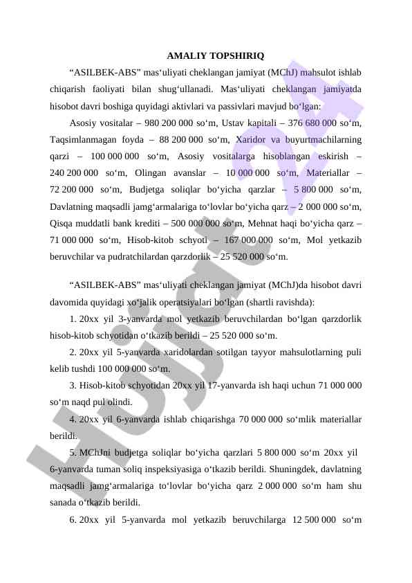 Mahsulot ishlab chiqarish faoliyatining hisobotlari