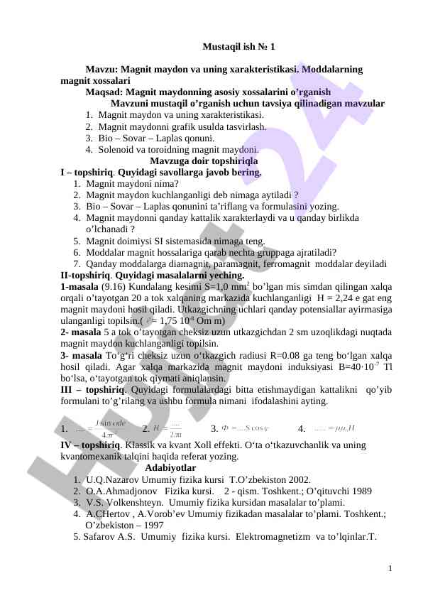 Maqnit maydon va uning xarakteristikasi