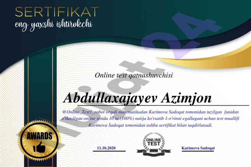 Matematika online testida yuqori natijalar