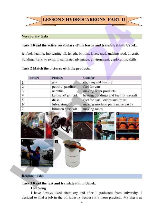 Oil industry vocabulary and reading tasks in uzbek
