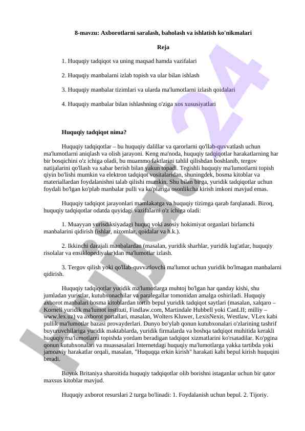 Huquqiy tadqiqot va manbalarni izlash ko'nikmalari