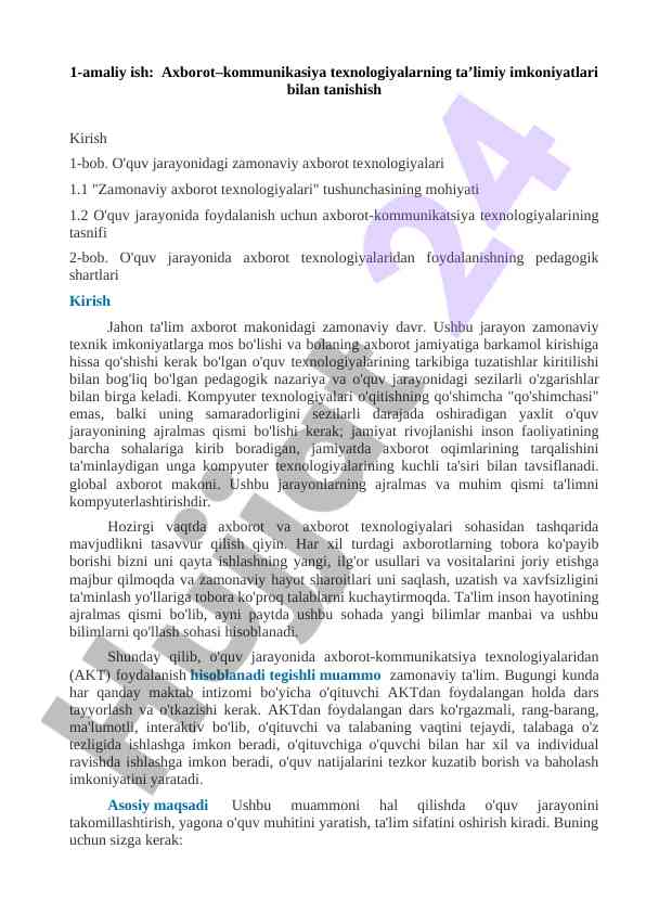 Axborot-kommunikasiya texnologiyalarining ta'limiy imkoniyatlari