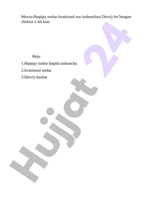 Haqiqiy sonlar va irratsional son tushunchasi