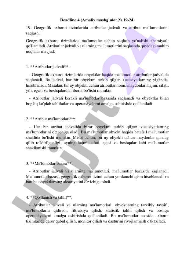 Geografik axborot tizimlarida atributlar jadvali