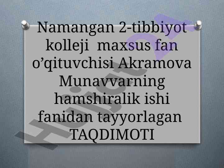 Dori moddalarini yuborishda hamshiralik parvarishi