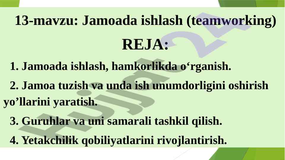 Jamoada ishlash va yetakchilik qobiliyatlari rivojlantirish