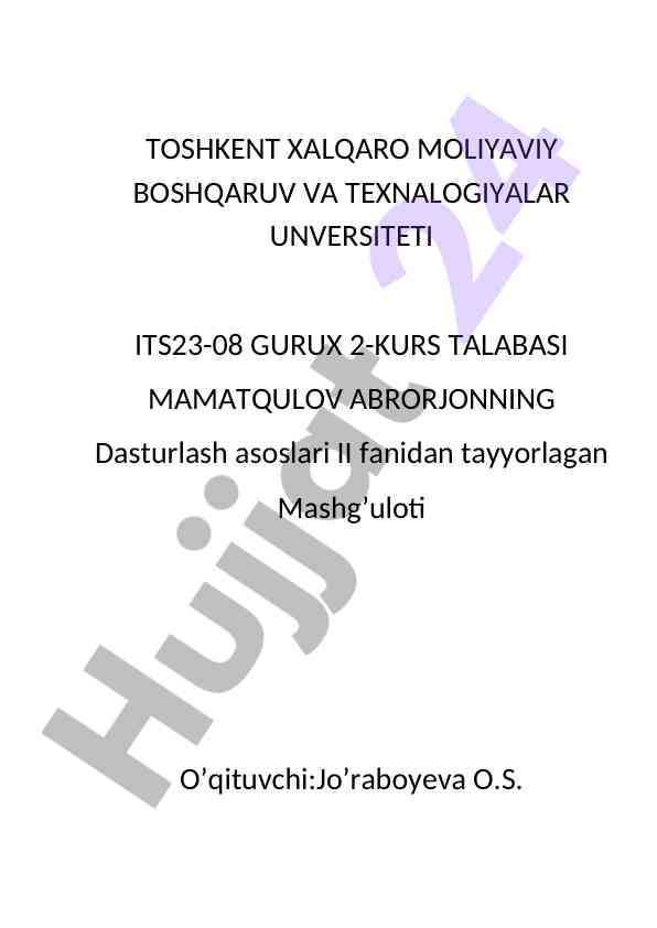 Dasturlash asoslari ii dars mashg'uloti haqida