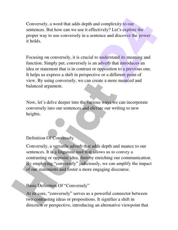 Effective use of conversely in sentence construction
