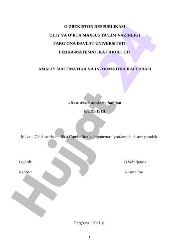 C# dasturlash tilida combobox komponentasi dasturi