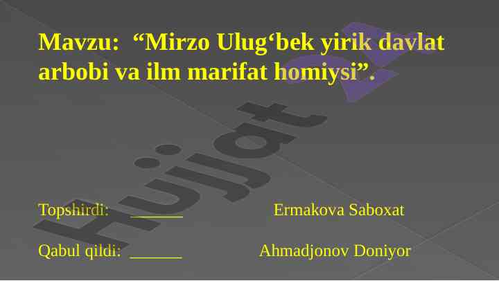 Mirzo ulug'bek davlat arbobi va ilm marifat homiysi