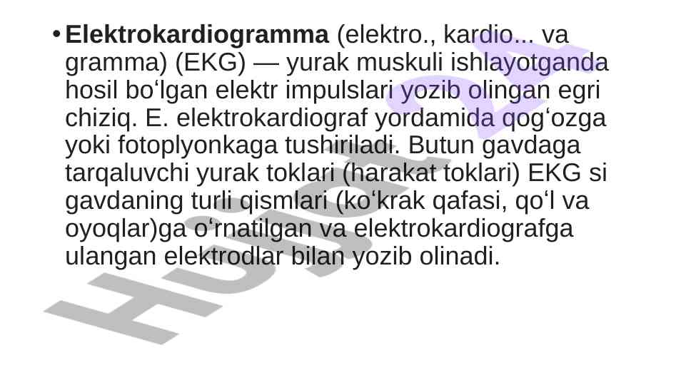 Elektrokardiogramma va uning diagnostik ahmiyati
