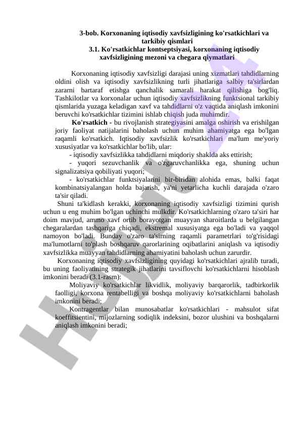 Korxonaning iqtisodiy xavfsizligi ko'rsatkichlari