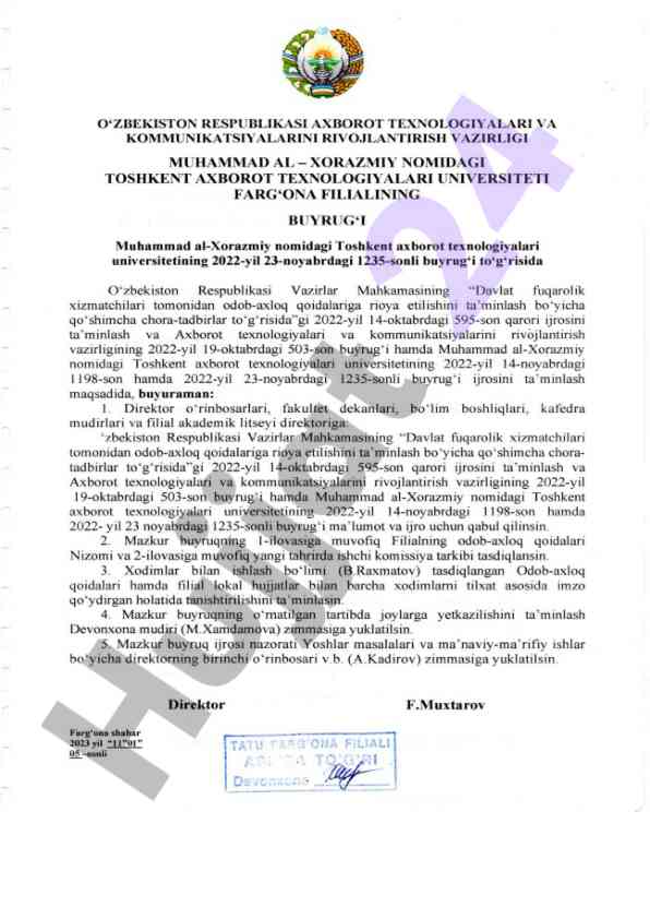 Odob-axloq kodeksi tasdiqlash hamda tadbirlar