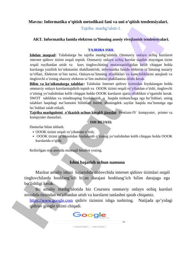 Informatika o‘qitish metodikasi va tendensiyalari
