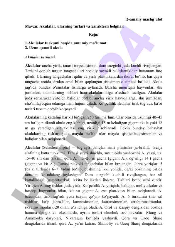 Akulalar o‘rganilishi: turlari va xarakterlari