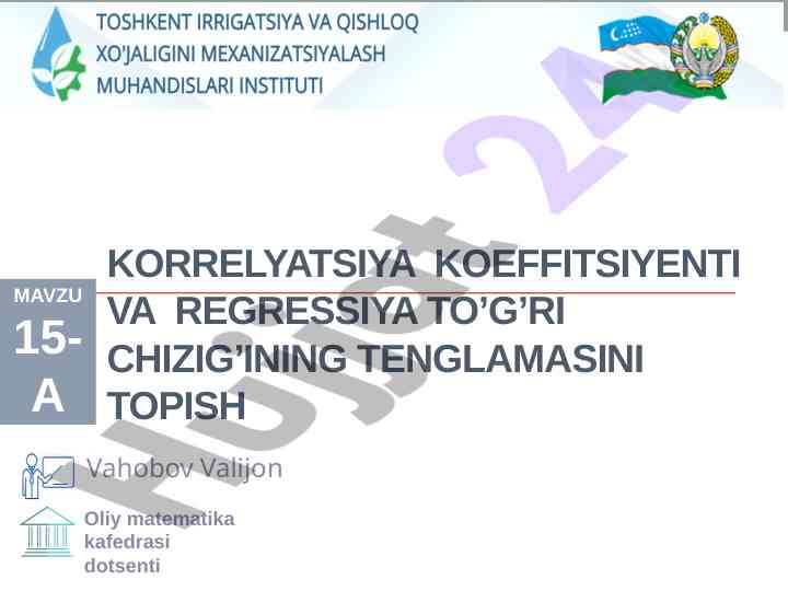 Korrelyatsiya koeffitsiyenti va regressiya tenglamasi