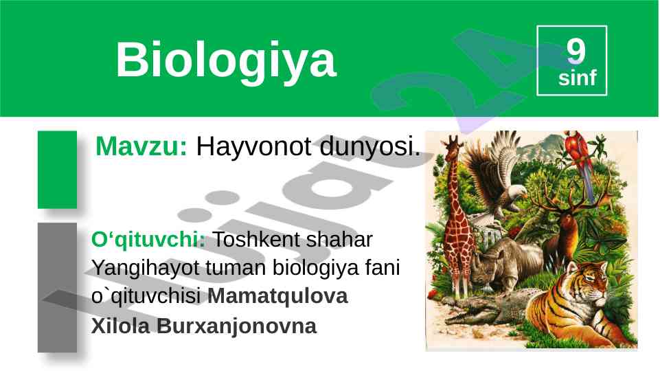 Hayvonot dunyosi mavzusi bo‘yicha dars ishlanmasi