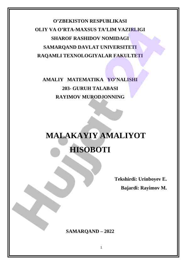 Amaliy matematika: matematik modellar yechish usullari