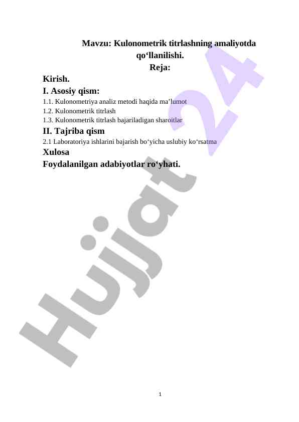 Kulonometrik Titrlashning Amaliyotda Qo‘llanilishi