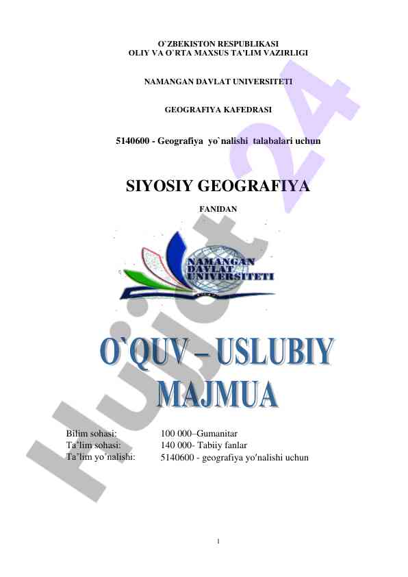 Siyosiy geografiya fanidan o‘quv-uslubiy majmuasi
