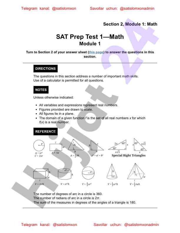 Math sat preparation test module 1