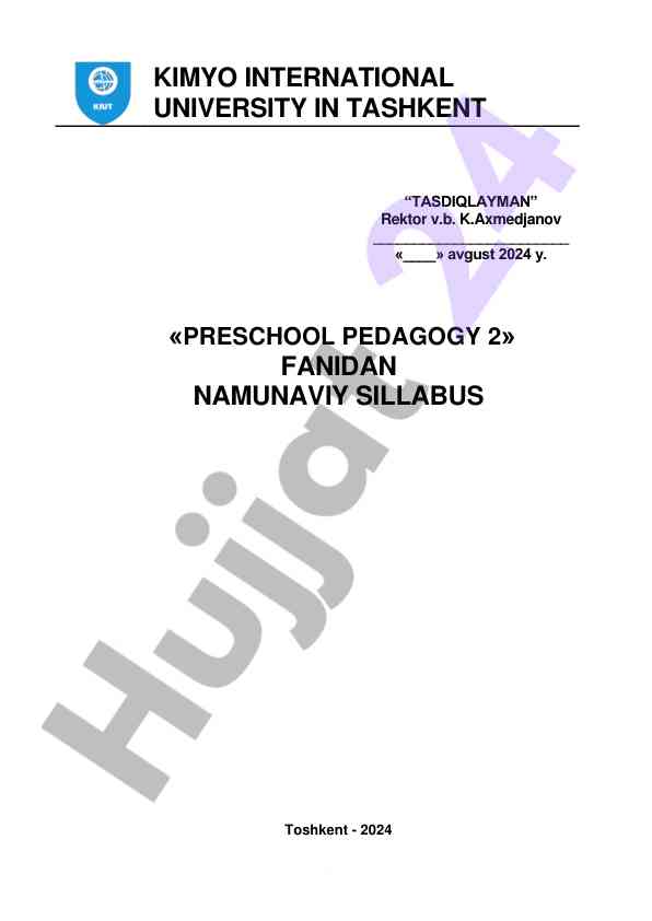 Preschool pedagogy 2 sillabus namuna