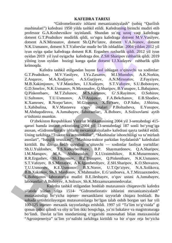 Gidromeliorativ ishlarni mexanizatsiyalash tarixi