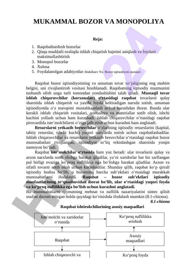 Mukammal bozor va monopoliya tahlili