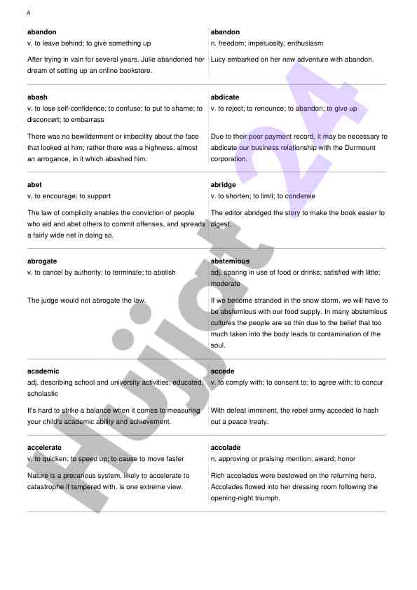 English vocabulary terms and definitions
