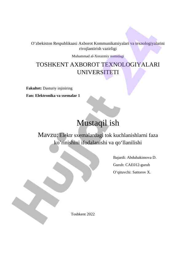Elektr sxemalardagi tok kuchlanishlarining faza ko'rinishi
