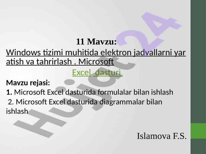 Microsoft excel dasturida elektron jadval yaratish