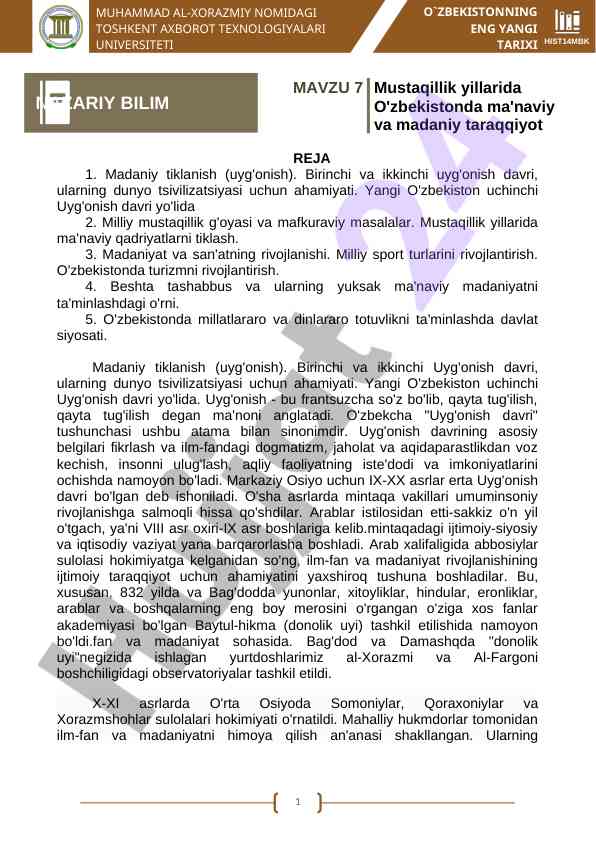 Madaniy tiklanish va uyg'onish davrlari ahamiyati