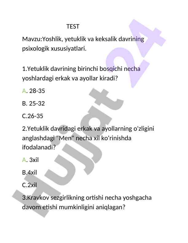 Yoshlik, yetuklik va keksalik psixologiyasi