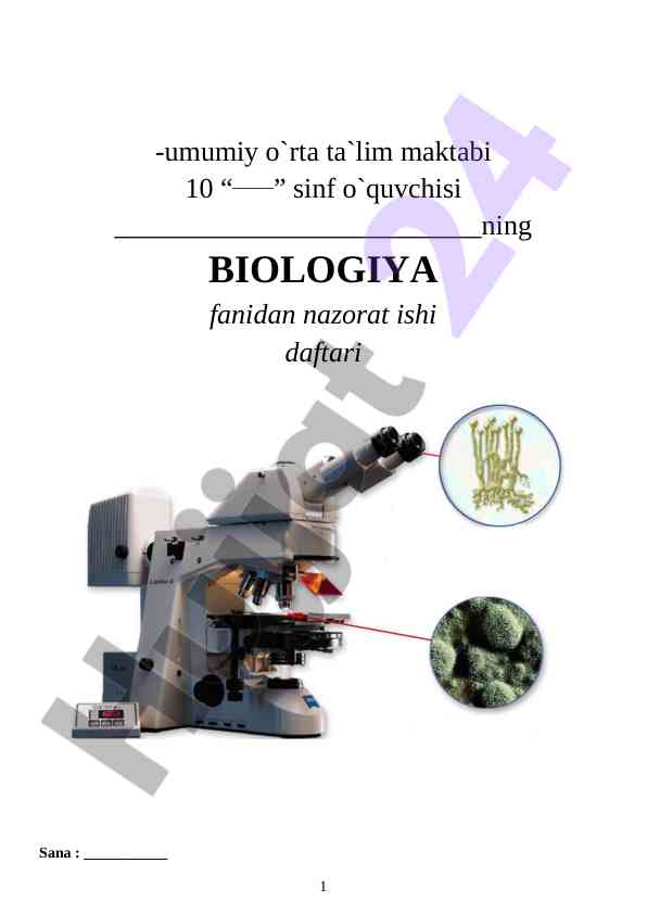 Biologiya fanidan nazorat ishlari barcha o'quvchilar uchun