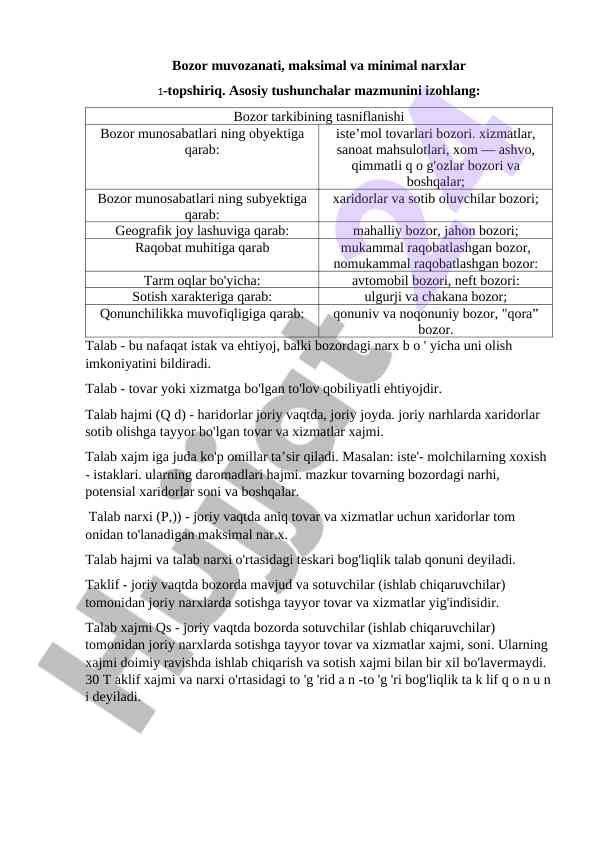 Bozor muvozanati: talab va taklif tushunchalari