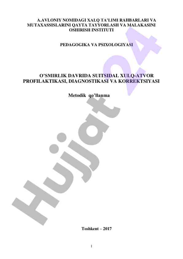Suitsidal xulq-atvor profilaktikasi metodik qo‘llanma