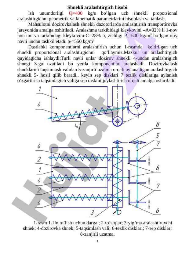 Shnekli aralashtirgich hisobi va ish unumdorligi