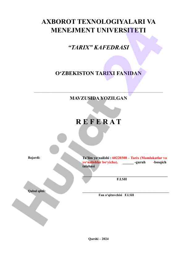 O‘zbekiston tarixi fanidan referat yozish qo‘llanmasi