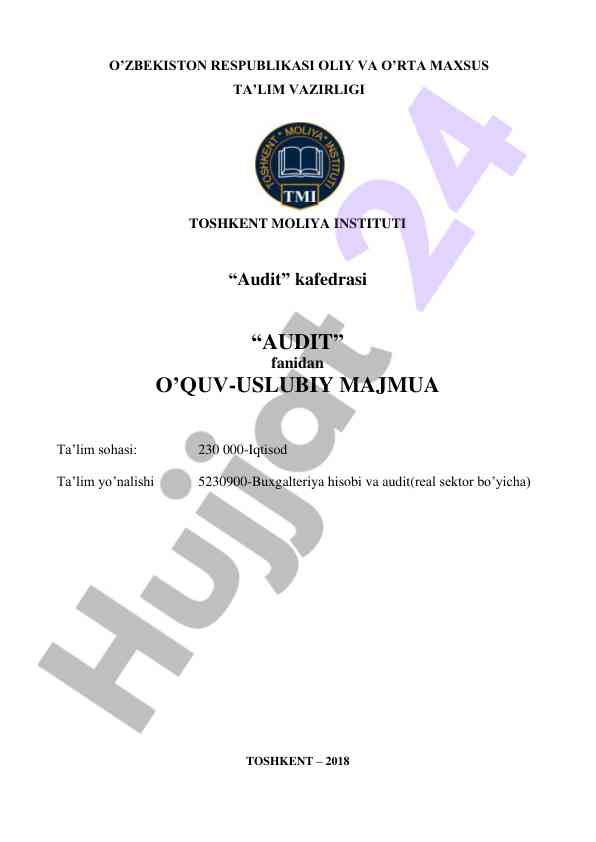 Audit fanidan o‘quv-uslubiy majmua