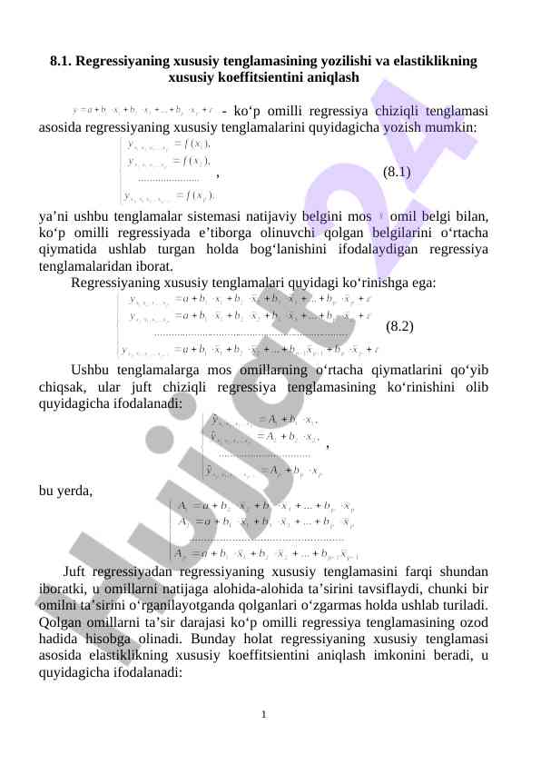 Ko'p omilli regressiyada xususiy tenglamalar
