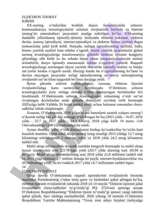 Elektron tijoratning iqtisodiy rohatlari va o‘sish tendensiyalari