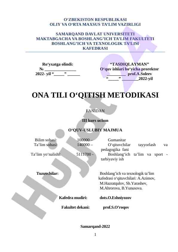 Ona tili o‘qitish metodikasi iii kurs uchun majmua