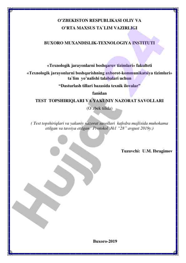 Dasturlash tillari bazasida texnik ilovalar testlari