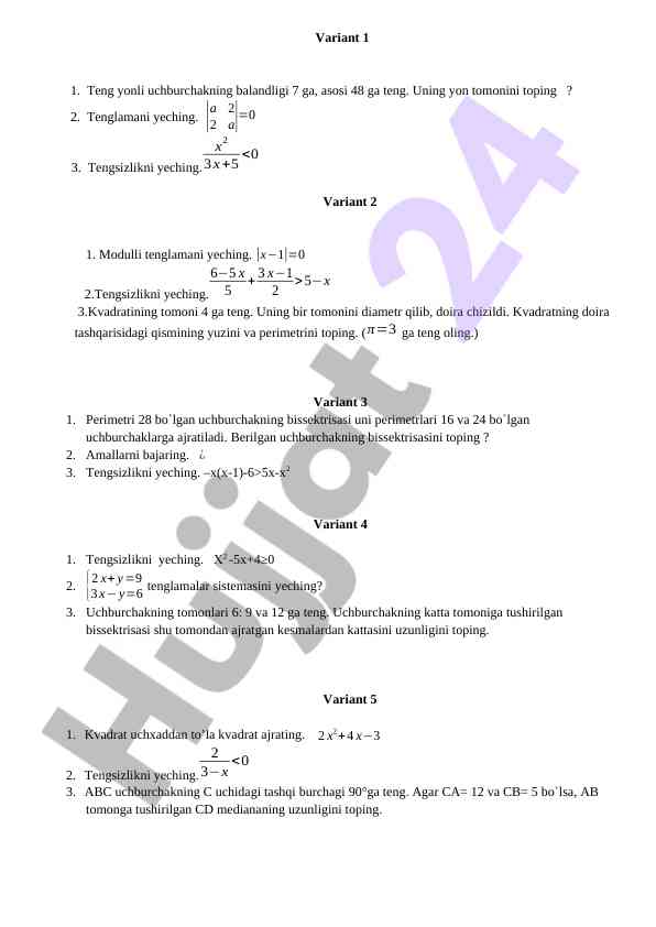 Matematika tenglamalari va tengsizliklar bilan ishlash