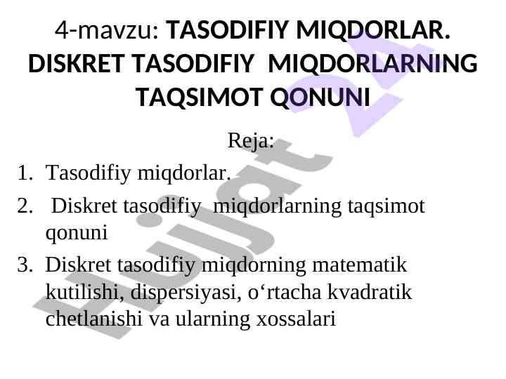 Diskret tasodifiy miqdorlar va taqsimot qonuni