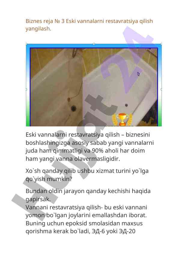 Eski vannalarni restavratsiya qilish biznesini o'rganish