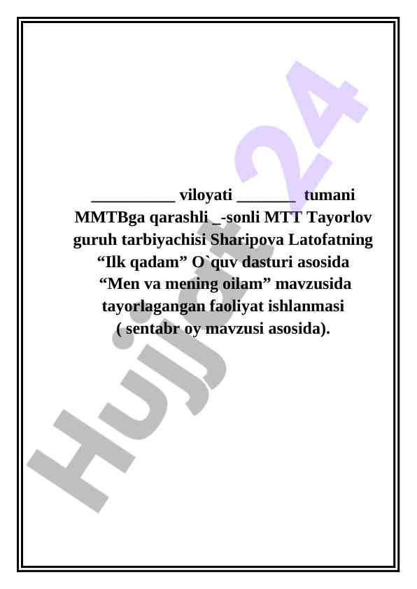 Men va mening oilam mavzusida o‘quv dasturi ishlanmasi