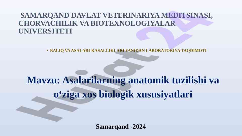 Asalarilarning anatomik tuzilishi va biologik xususiyatlari
