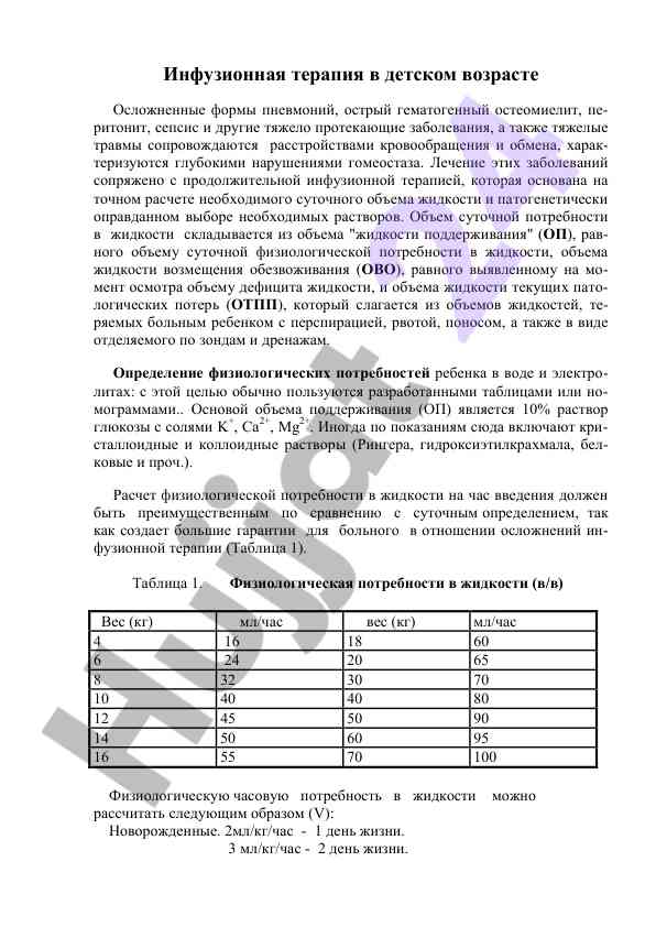 Инфузионная терапия в детском возрасте и ее применение