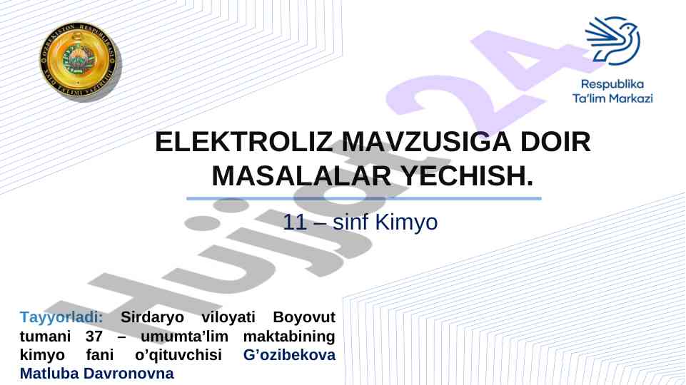 Kimyo elektroliz mavzusida masalalar yechish